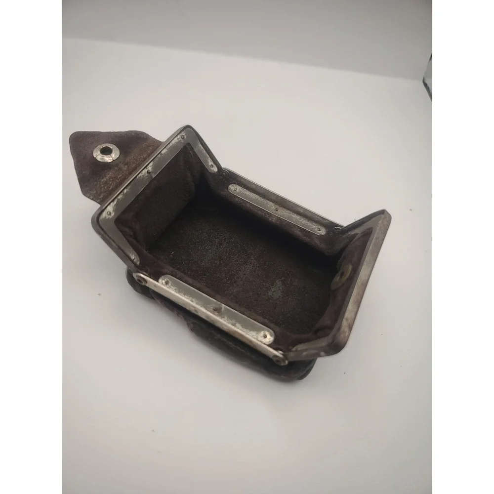 Antique 1920s Hinged Leather Coin Purse Snap Pouch Wallet Money Holder